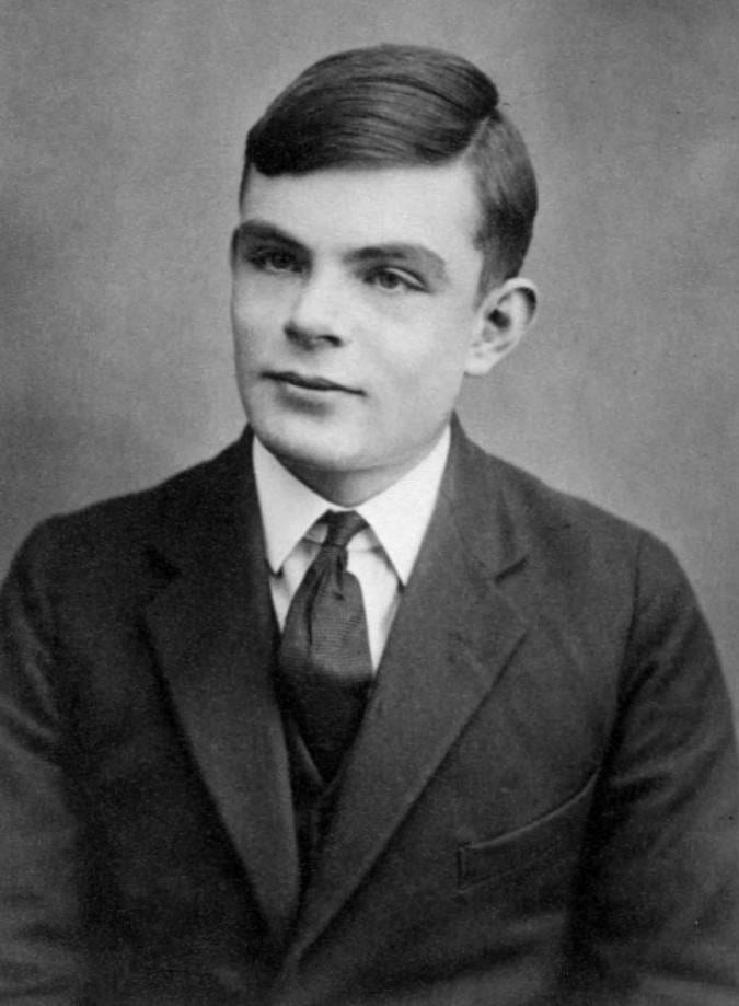 Black-and-white photo of a young Alan Turing