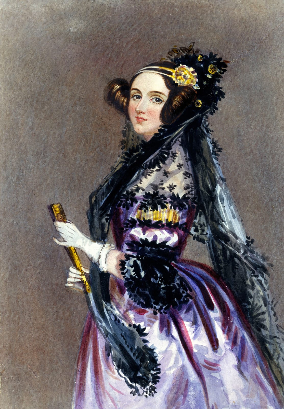 Painted portrait of Ada Lovelace in a fancy dress